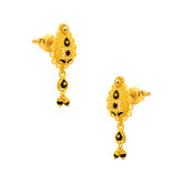 22K Gold Black Bead Dangle Earrings